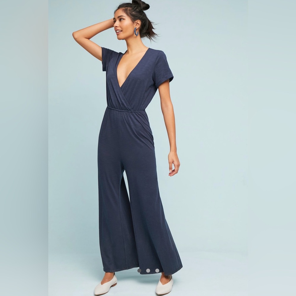 Saturday Sunday Elmira Navy Short Sleeve Jumpsuit by Anthropologie size M